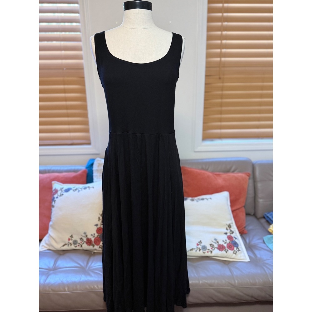 Reformation Jeans Black Stretch Jersey Scoop Neck Midi Dress XL Made in USA